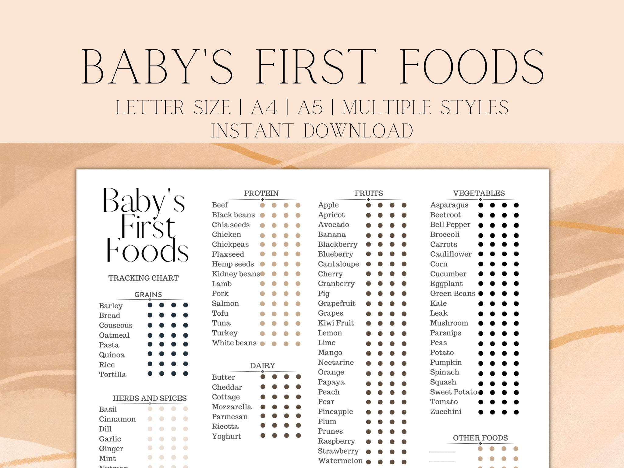 Baby Food Tracker, Babys First Food Checklist, Solids Tracker, Baby Food  Log, Baby Food Diary, Printable Planner, A4 A5, Letter, PDF 